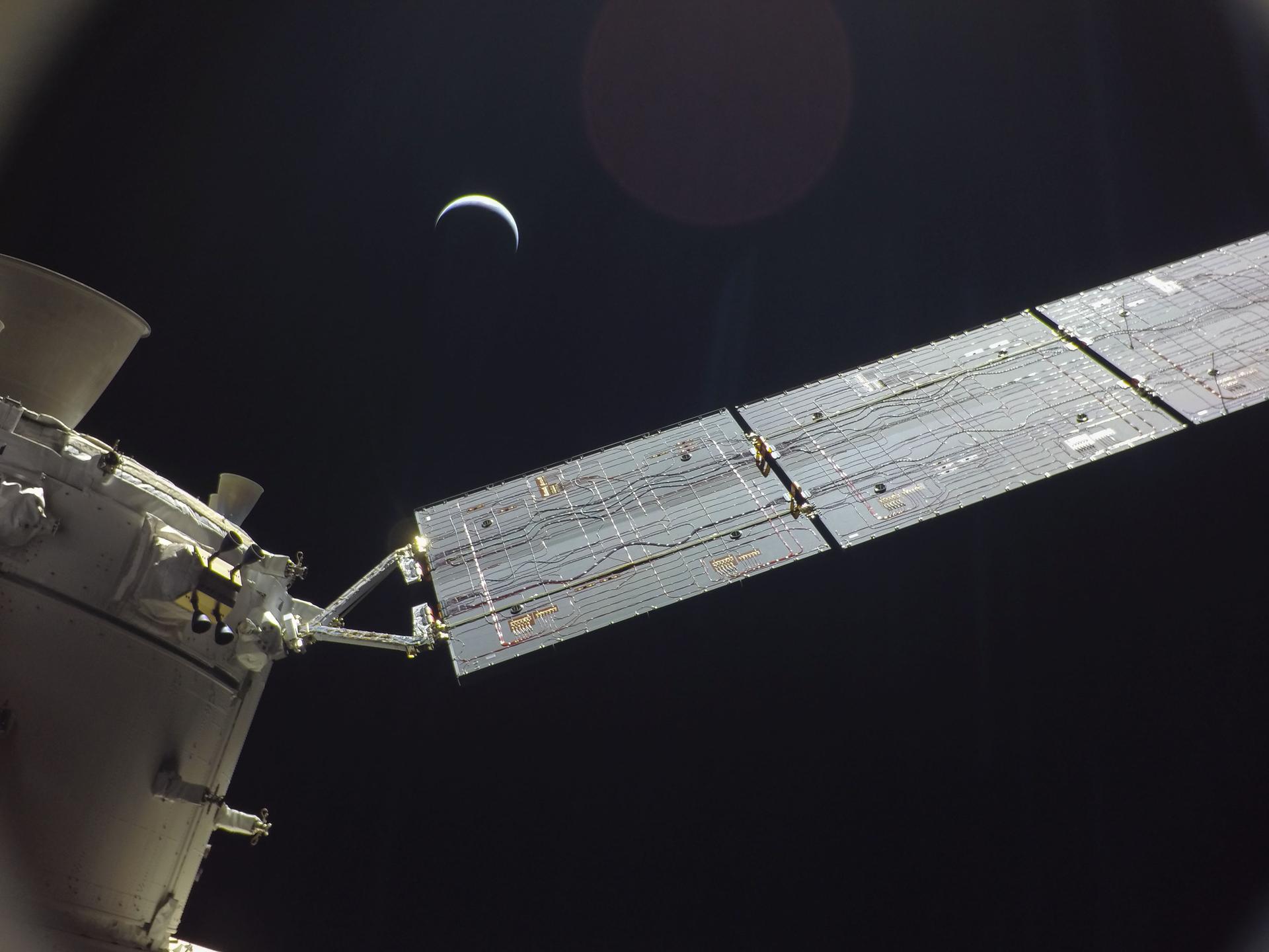Earth seen from the Orion spacecraft during Artemis I
